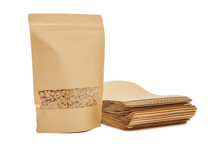 heat seal resealable kraft paper zip pouch bags with window