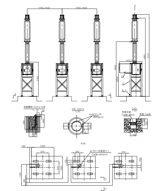 Outdoor H.V. three pole mechanism SF6 live tank 400 kv circuit breaker