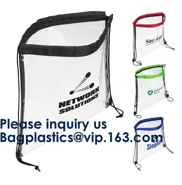 Transparent PVC Drawstring Bag With Colorful Rope,Clear PVC drawstring bag with gold string,Pvc Strips Printing Gift Pac