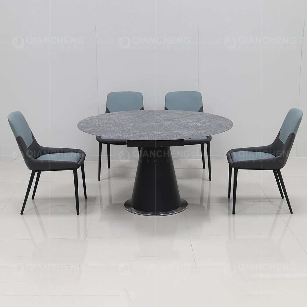 Black Round 100kg Metal Leg Furniture Sintered Stone Extension Dining Table