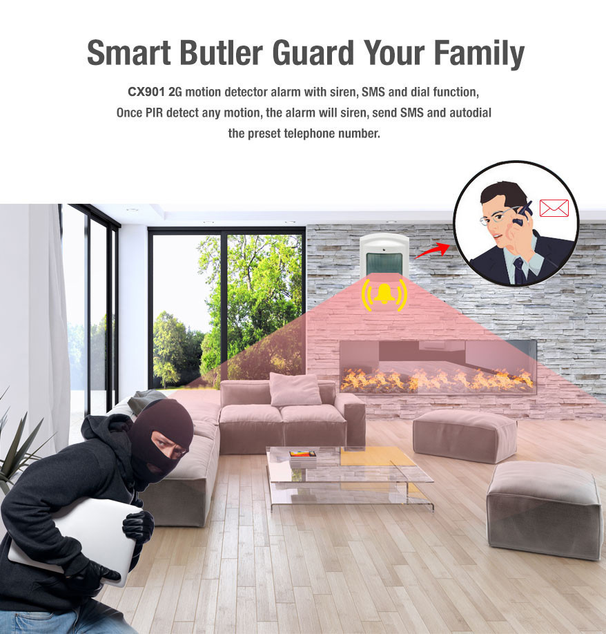 GSM SMS PIR Motion Alarm Security Systems with Auto Dial and Hidden Keypad