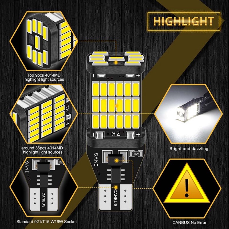 No Error 4014 45SMD 6000K Auto Bcakup Reverse Lamp Car Tail Brake Bulbs Canbus WY16W W16W T15 Led Light Bulb