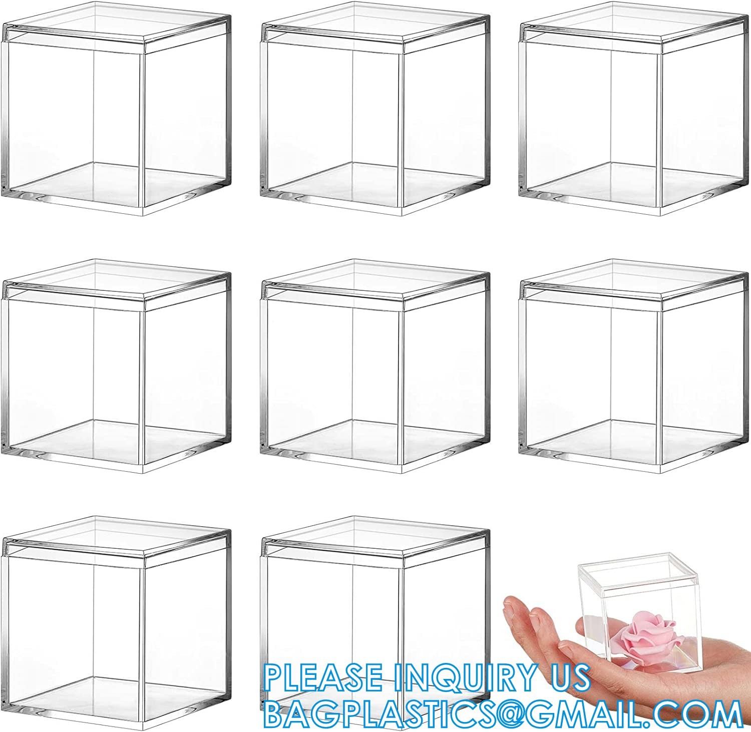 Acrylic Plastic Square Cube Small Acrylic Box Acrylic Storage Containers with Lid Stackable Cube Containers