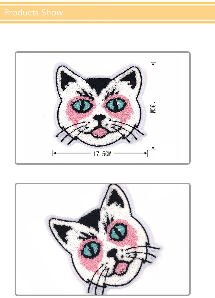 Popular Embroidered Animal Patches , Cute White Cat Sew On Patches Towel Material