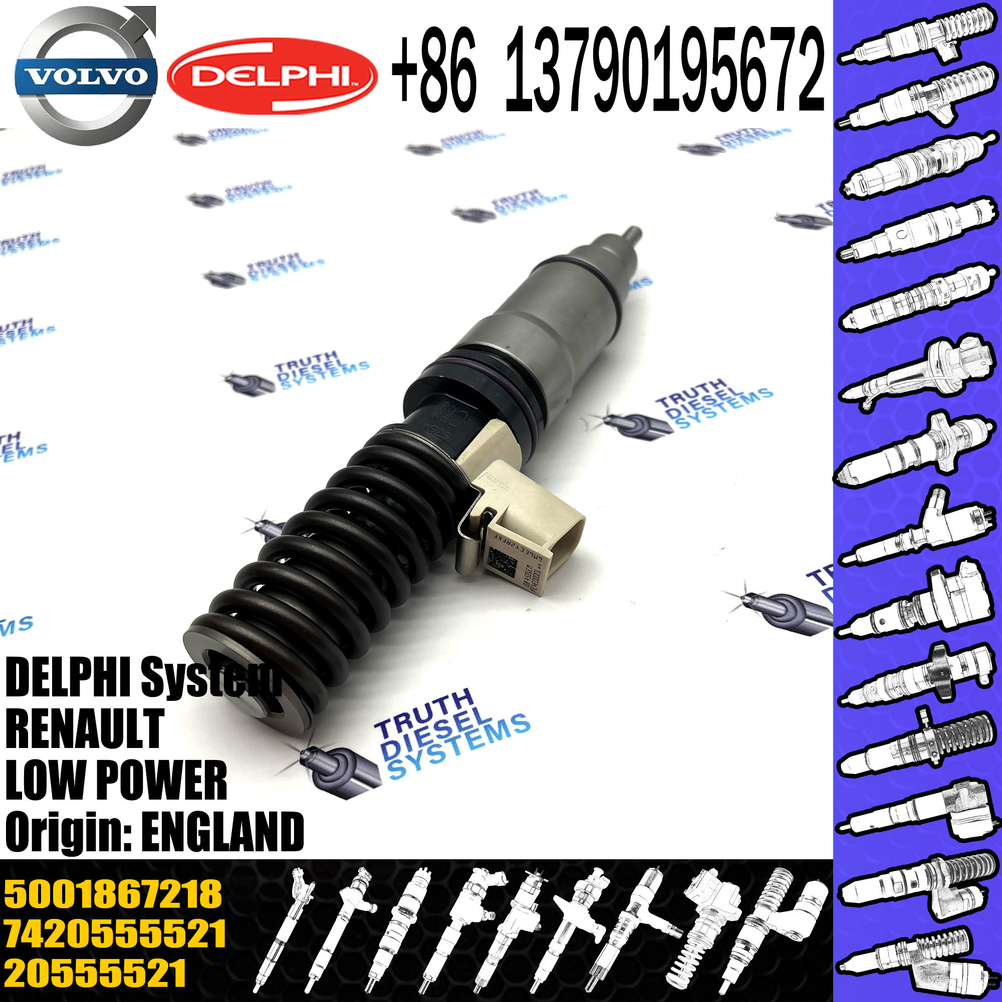 New Diesel Engine Fuel injector 20555521 5001867218 7420555521 21028880 for VOL BEBE4D MD11