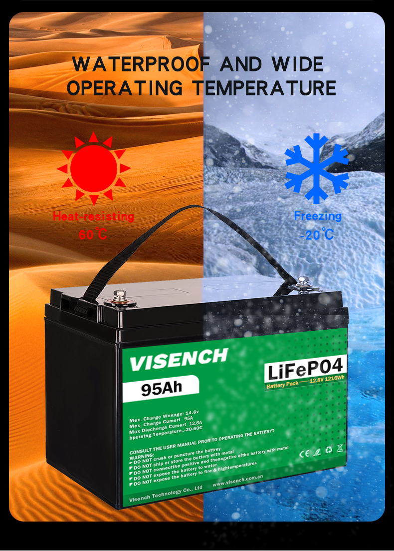 Visench 12V 100Ah Lifepo4 Lithium Iron Battery Pack Deep Cycle Times battery lifepo4 12V for solar energy system