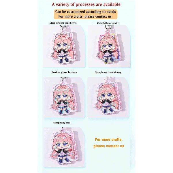Custom Glitter Epoxy Keychain – Clear Acrylic with Cartoon Logo & Anime Design