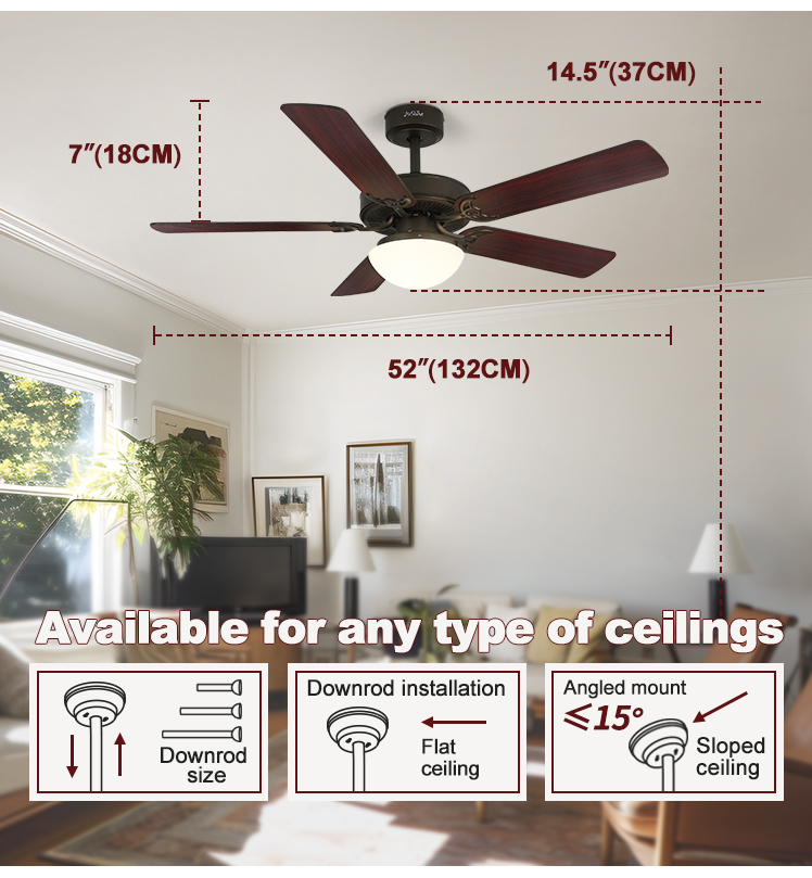 Residential 52" LED Ceiling Fan with MDF Plastic Blades and Light