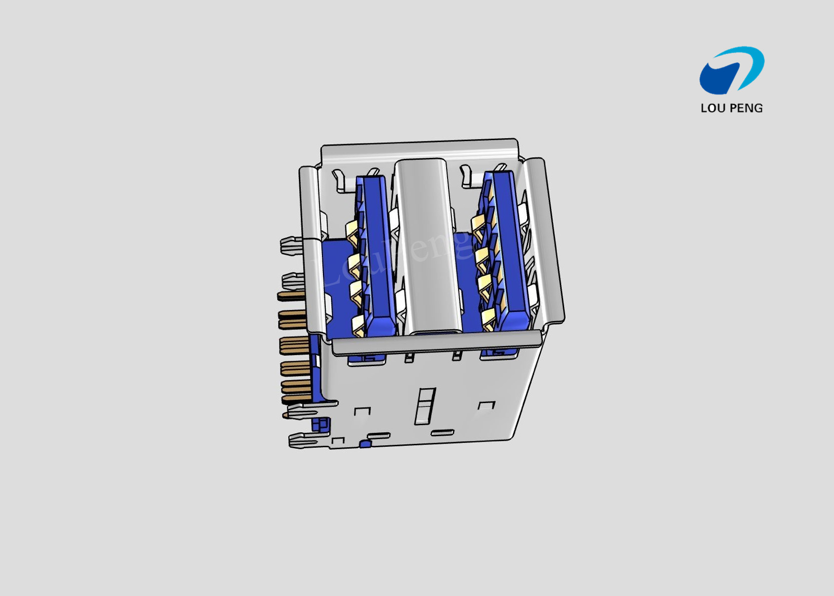 USB 3.0MM A TYPE 18PIN FEMALE.RIGHT ANGLE DOUBLE DECK Gold-Plated BLUE