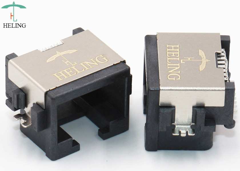 Brass Shielded Low Profile RJ45 , Tab Up Female Lan SMT Connector RJ45 Waterproof