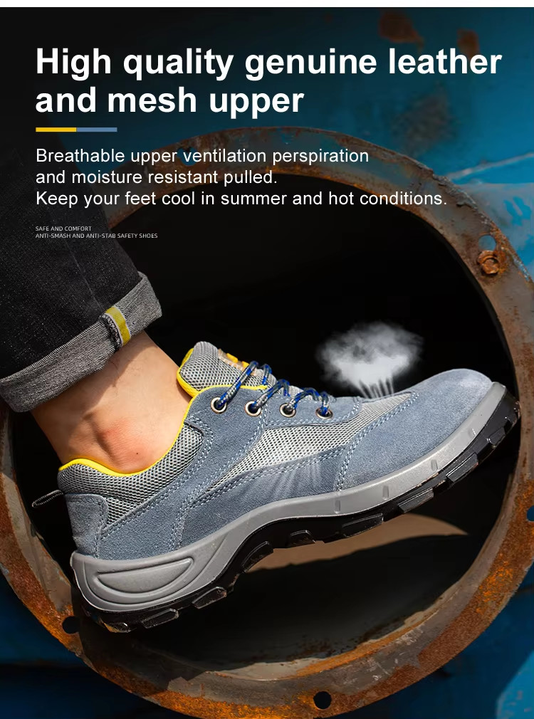 Breathable Industrial Safety Shoes Yellow Leather Steel Toe Boots For Men