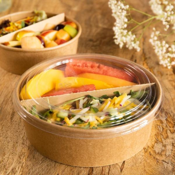 Heat Proof 500ml Disposable Kraft Paper Bowls And Lids Lightweight