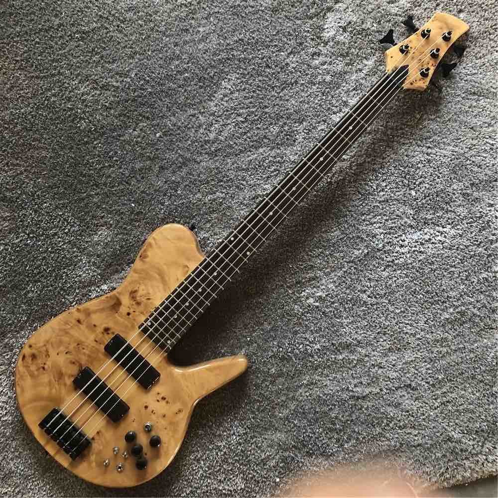 Factory Custom Factory 5 strings Wood color Whole body Butterflys electric bass Black metal hardware