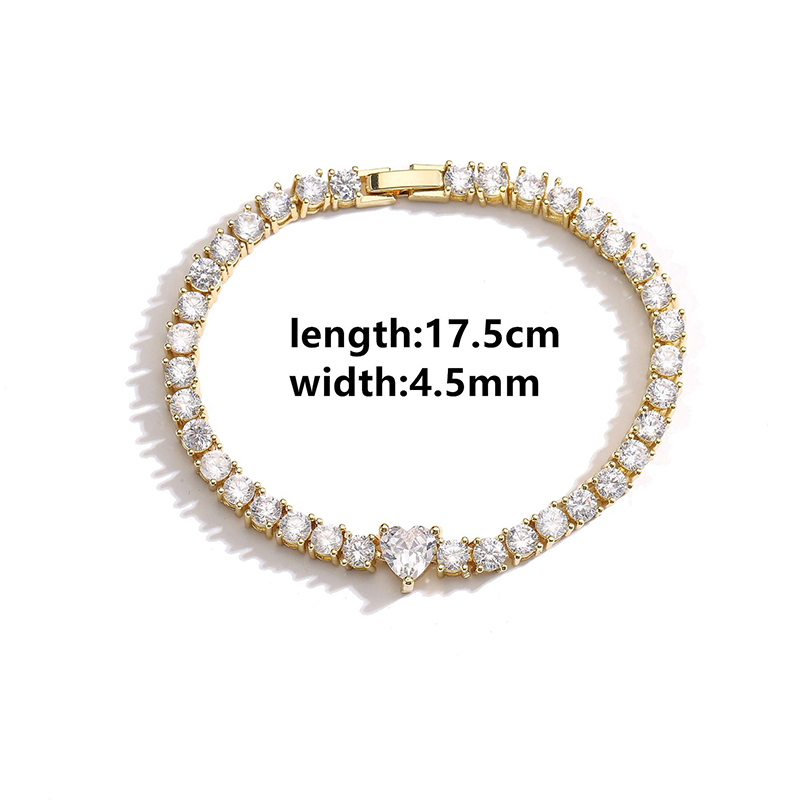 18k Gold Plated Full Diamond Bracelet 925 Sterling Silver Pink White Heart Zircon