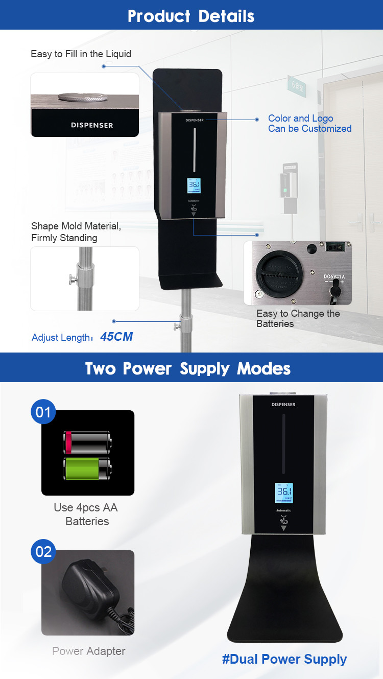 1000ML CE Digital Automatic Hand Sanitizer Dispenser Thermometer