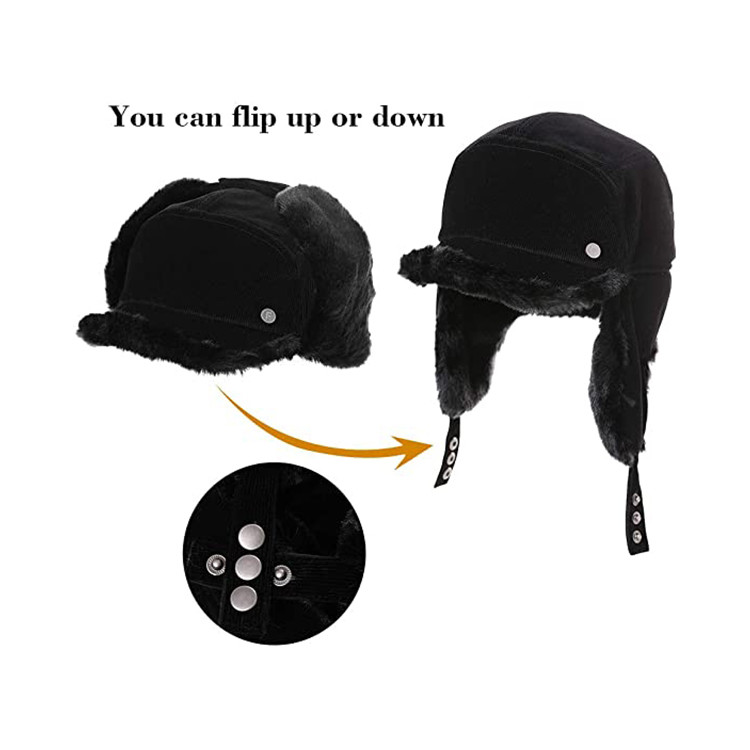 Men 56cm Winter Leather Trapper Hat Warm With Fur