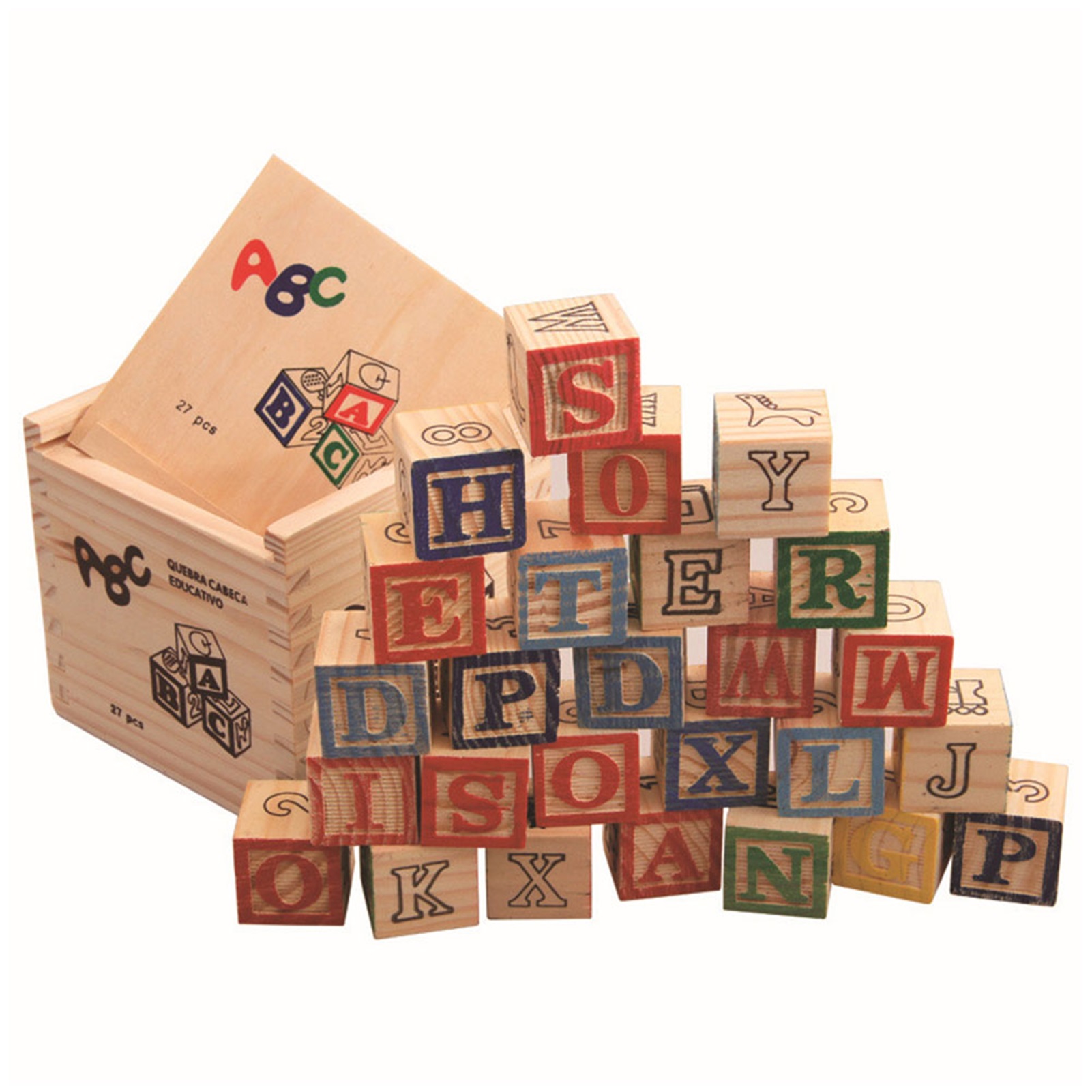 27pcs Wooden Alphabet Blocks Letter Blocks Printed With Number