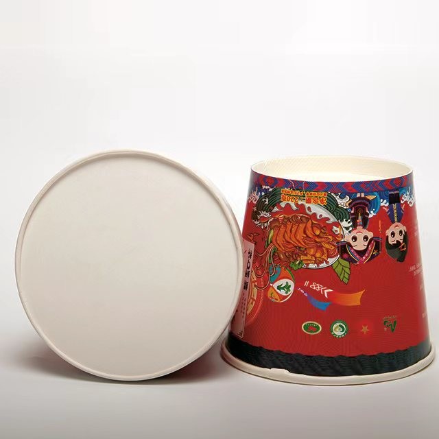 Takeaway Paper Noodle Bowl Fast Food Ramen Packaging Cup With Lid 1100ml
