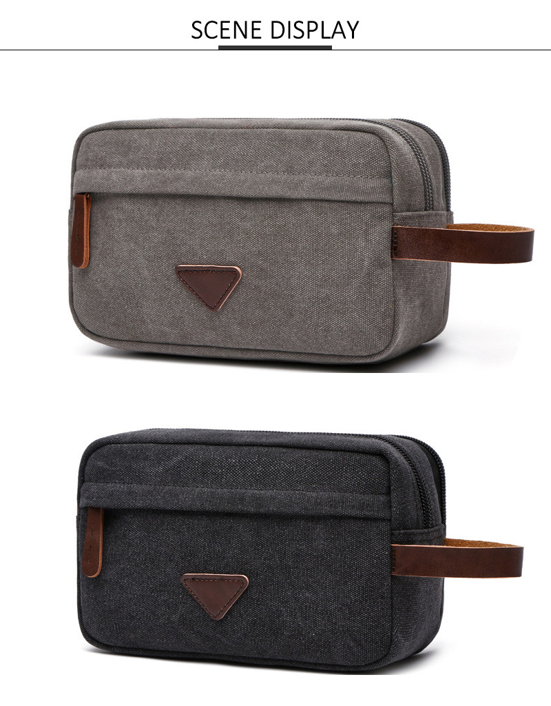 Men'S Vintage Leather Canvas Travel Shave Kit Bag