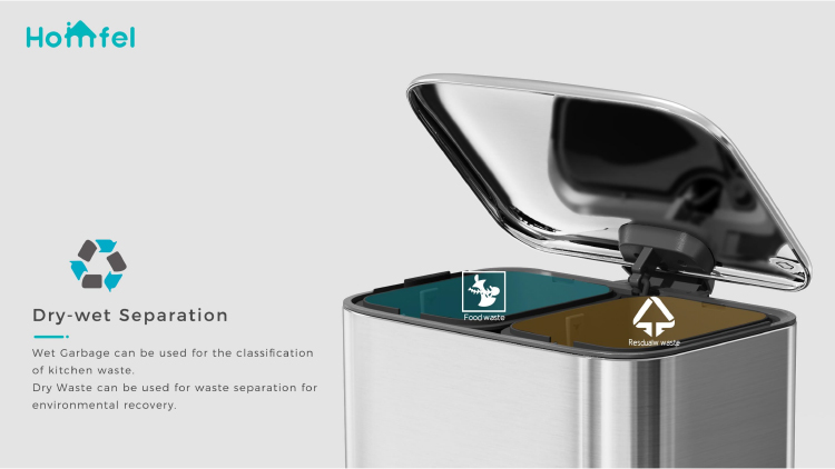2 Division Stainless Steel Pedal Bin Household Trash Can for Stylish and Sustainable Recycling Solution
