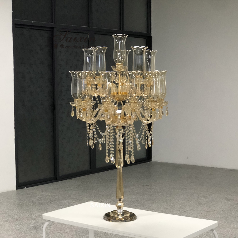 16 Arms Crystal Glass Candelabra Floor Lamp Clear Crystal Flower Candle Holder