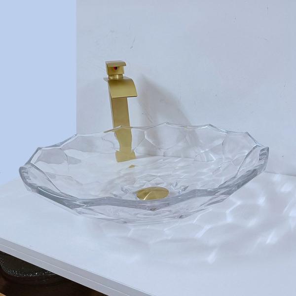 Shinning Glass Wash Basin Transparent Faceted Shape Bathroom Sink Basin