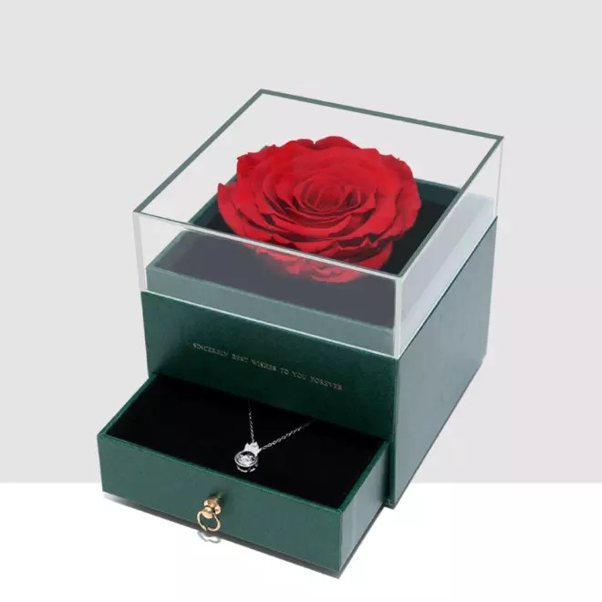 Real Preserved Rose Flower Single Large Rose in Drawer Gift Box for Decoration