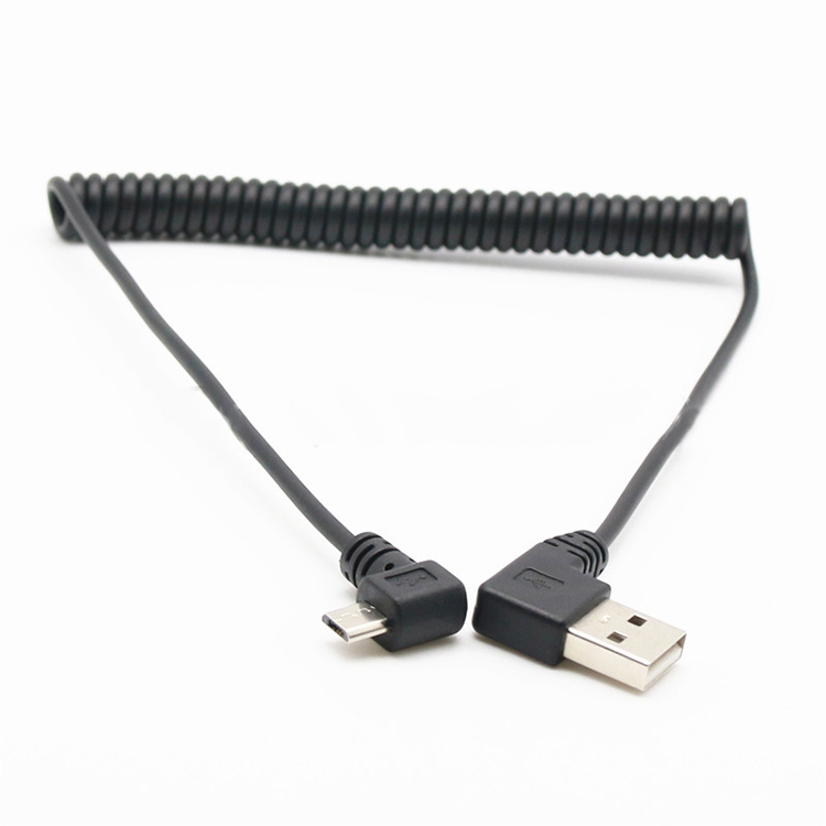 CUSTOM 1M 90 Degree Right Angle USB A Male to Micro b Male Spring Coiled USB Cable
