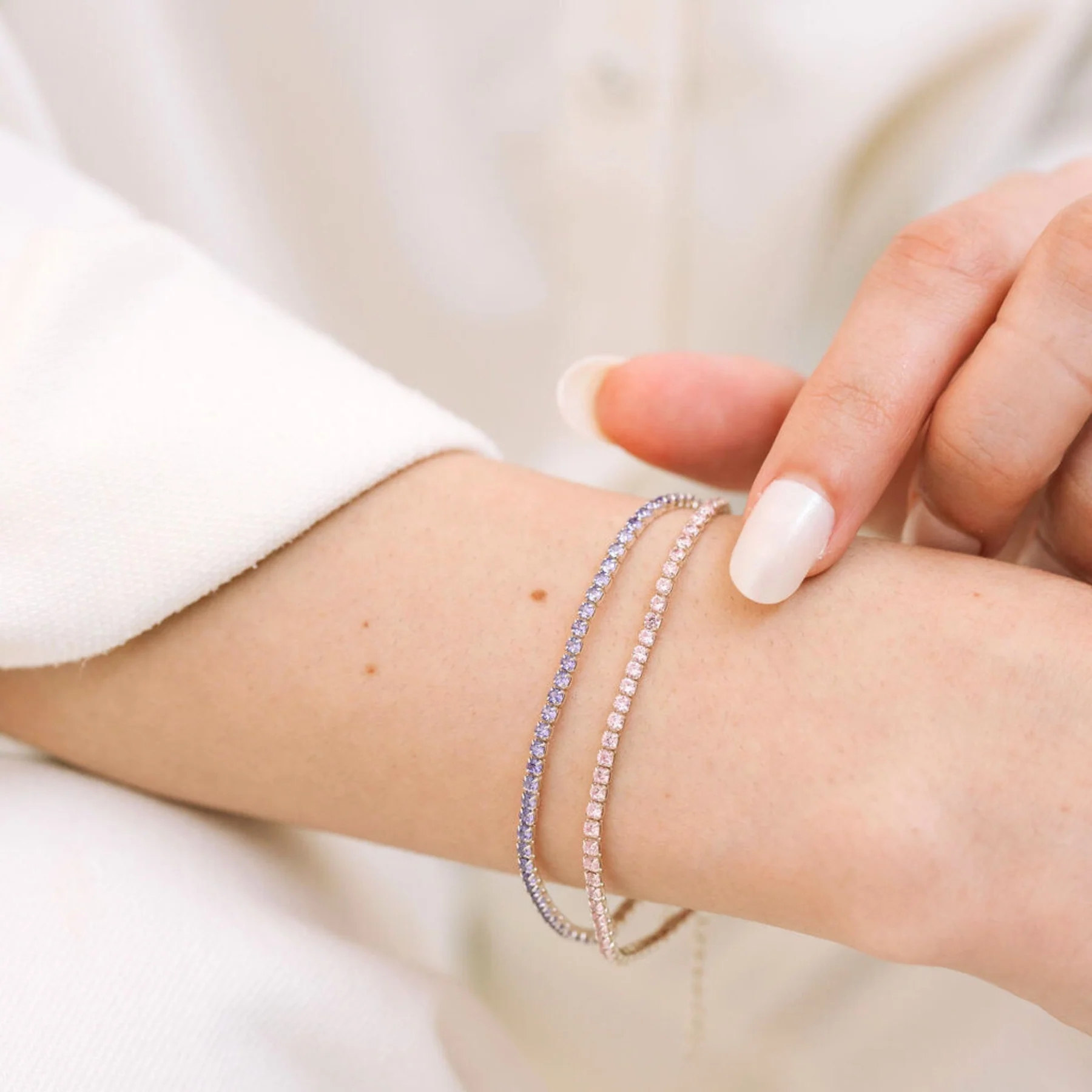 White Gold Plated May Birthday Emerald Cubic Zircon Adjustable Tennis Chain Bracelet