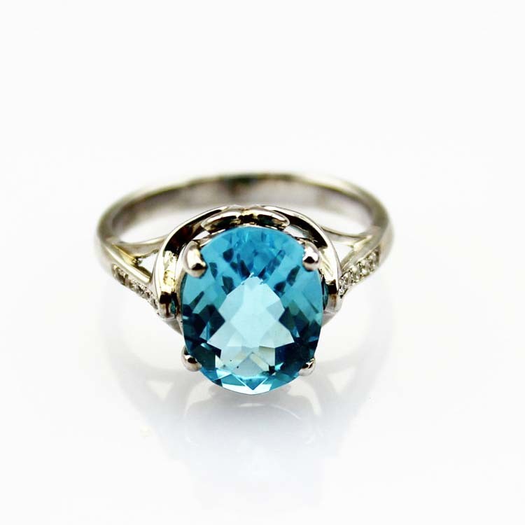 Fashion Jewelry 8mmx10mm Oval Blue Topaz Cubic Zircon 925 Silver Ring (R277)