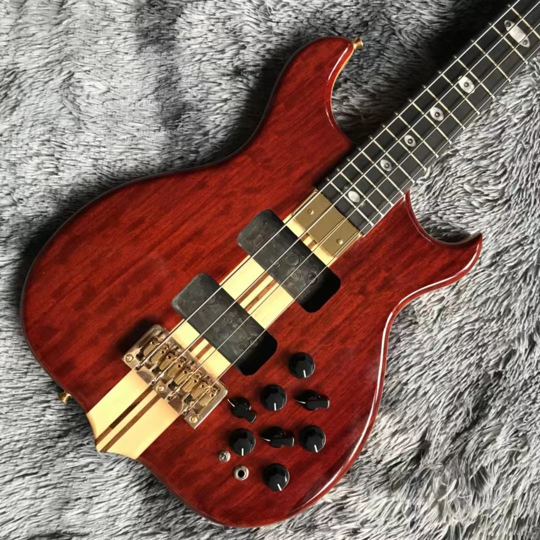 Custom Grand ALEM Mark King Deluxe Custom 4 Strings Neck Through Body Cut Bottom Heart WALNUT Guitar Bass
