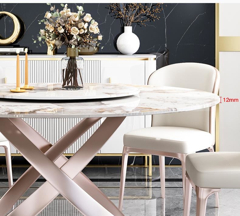 Light Luxury Modern Marble Round Table With Turntable Household Dining Table