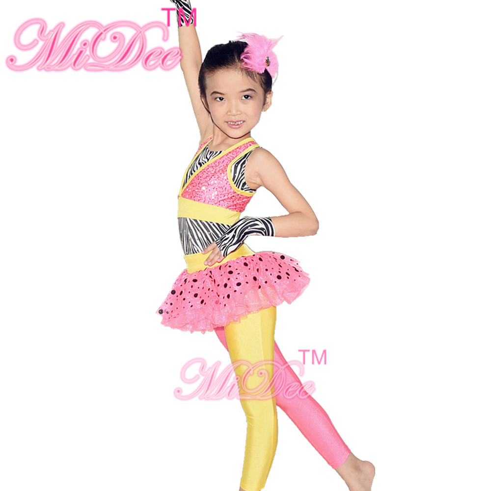 Kids Dance Clothes Polka Dots Tutu Pants Sequin Dance Dress With Zebra Leotard Under