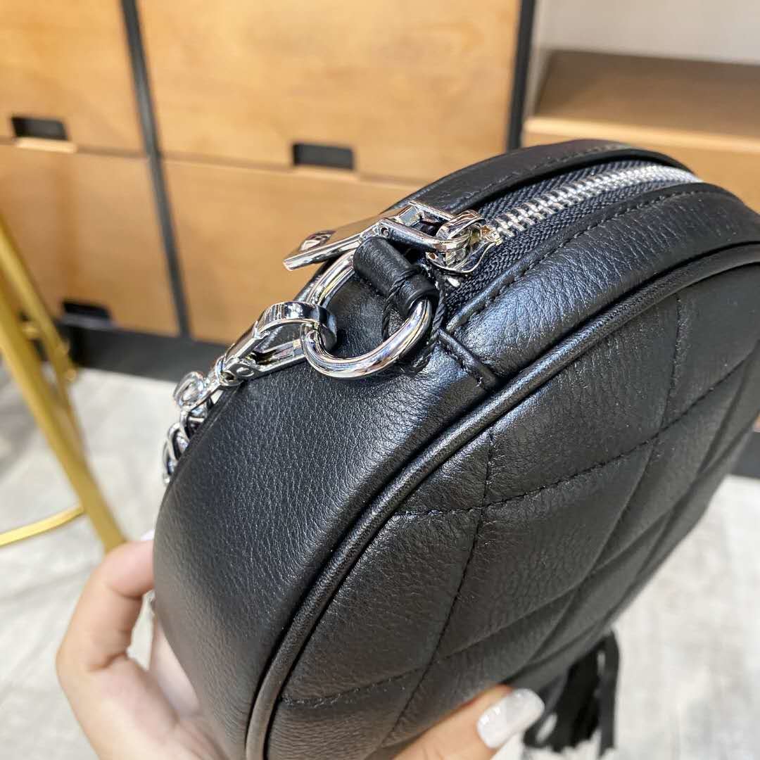 Women Real Leather Straps Corssbody Bag Daypack Round Shaped Shoulder Bag