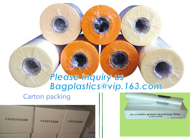 Pre-tapd paint masking film HDPE,Car paint repair masking film with tape, Hot sell masking film with adhesive tape, PAC