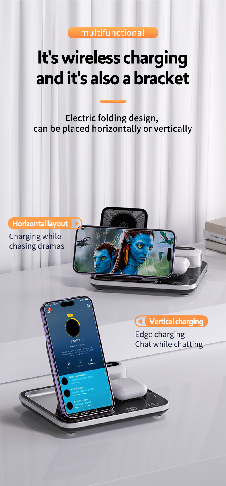 OEM 15W 10W Fast Qi LED Light 3 In 1 Wireless Charging Station For Mobile Phone Tablet