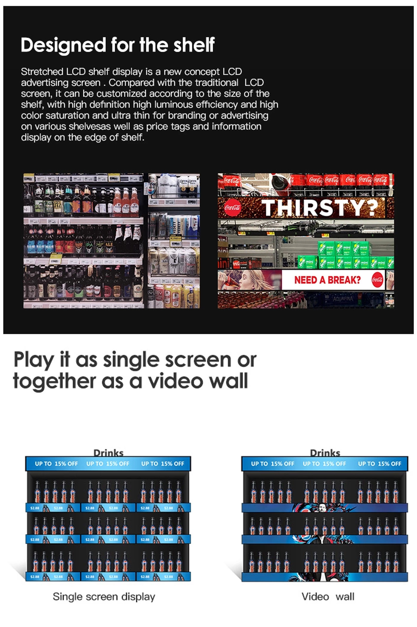 23 Inch Extra Wide LCD Monitor Signage Vertical Stretched LCD Monitor
