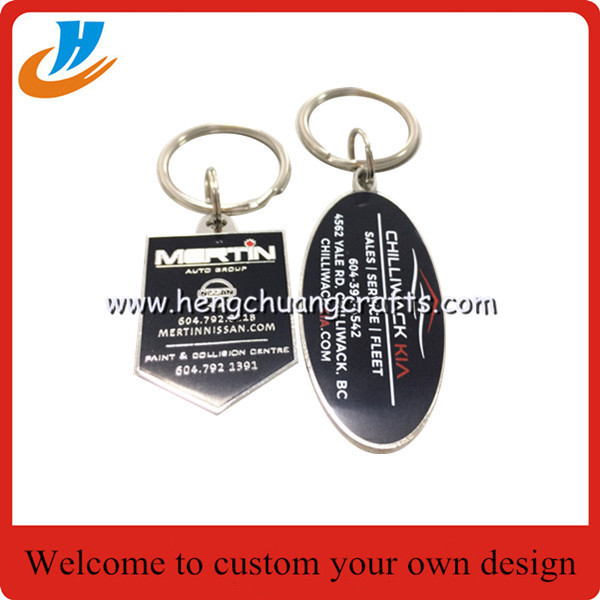 Custom design soft enamel metal keychain/double side plated silver with ring
