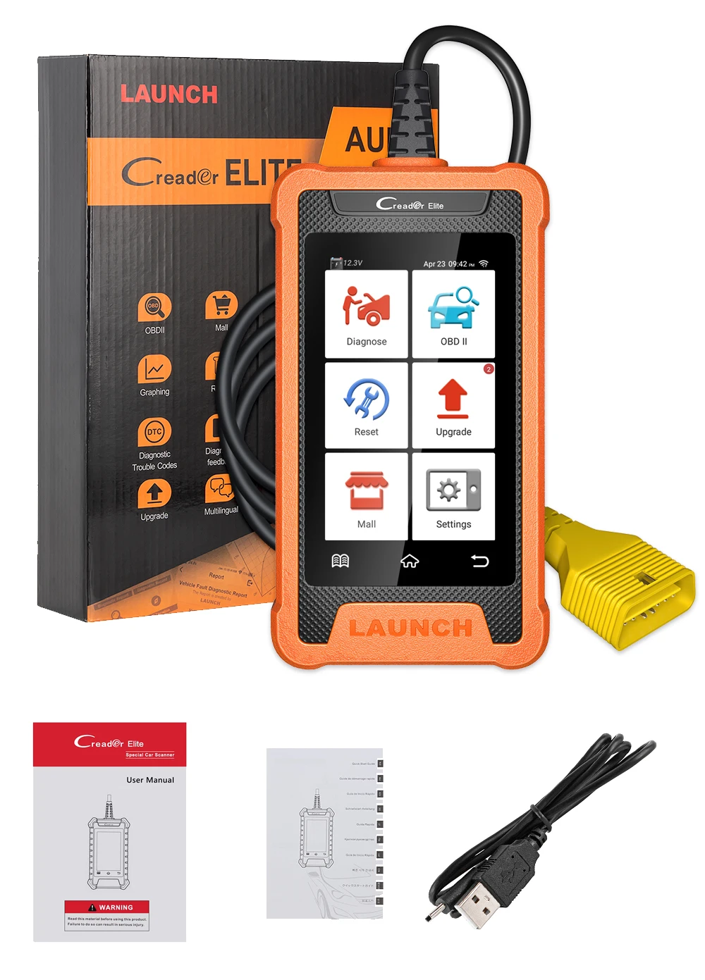 LAUNCH X431 Elite Car Full System Diagnostic Tools Auto OBD OBD2 Scanner Active Test ECU Coding Multilingual Free Update