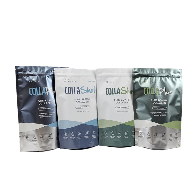 Custom Logo Stand up Mylar Bags with Spot UV Aluminum Foil Resealable Mylar Bags for Protein Powder