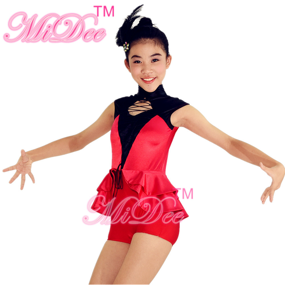 Cap Sleeves Hip Hop Dance Wear Lacing Across Middle Font Bodice With Back Centre Zipper