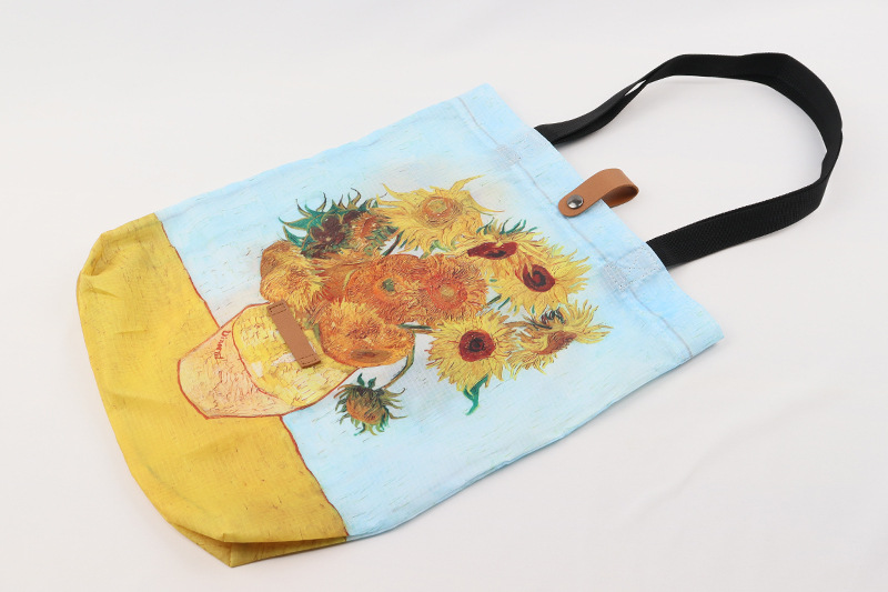 Customize Polyester Foldable Oil Painting Tote Bags Reusable Shopping Bag For Groceries Shoulder Bags