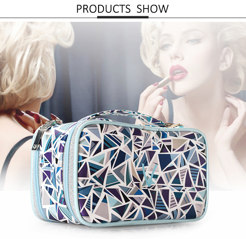 Custom Portable Geometric Printing Cosmetic Bag PU Leather Waterproof