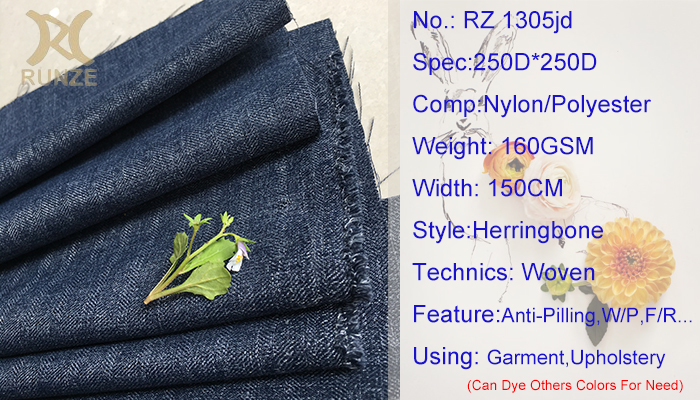 175GSM Soft Flow 250D Polyester Cation ATY Yarns Woven Herringbone Fabric for Down Jackets