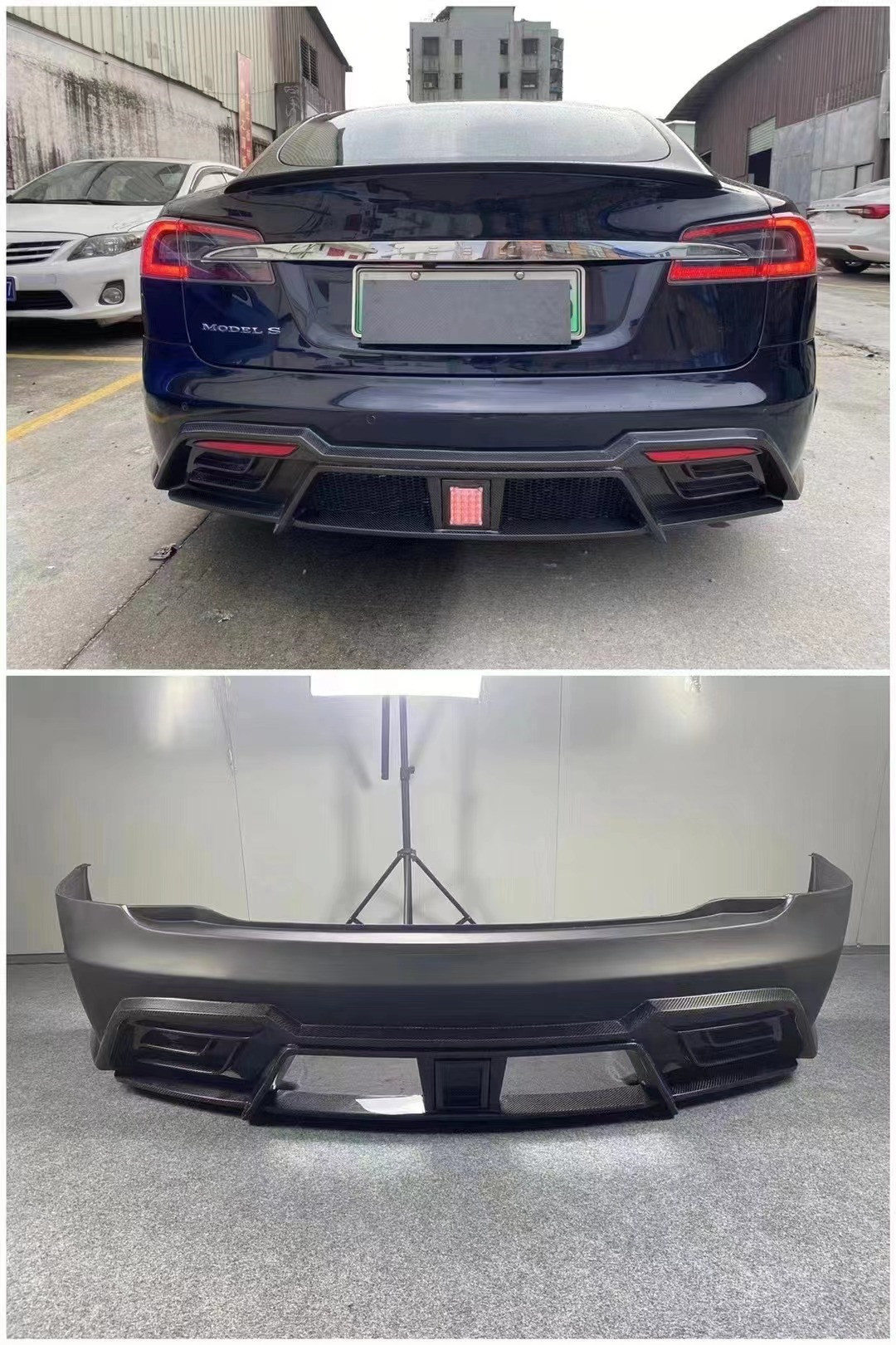Selling Model S Body Kit Carbon Fiber Front and Rear Bumper Side Skirts Spoiler for Tesla Model S