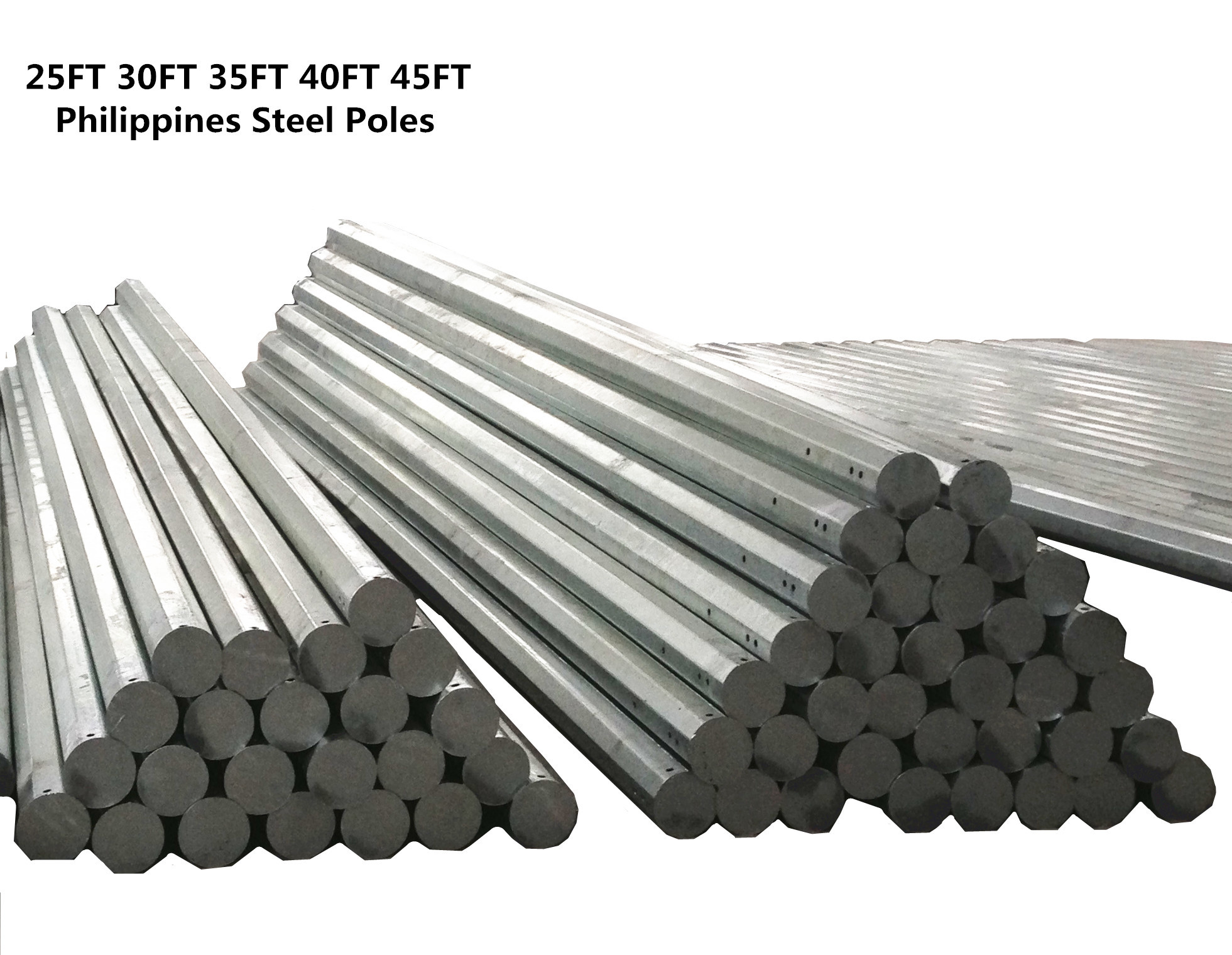 Philippines Nea Standard 15kv 69kv Hot Dip Galvanized 25FT 30FT 35FT 40FT 45FT Electric Steel Poles