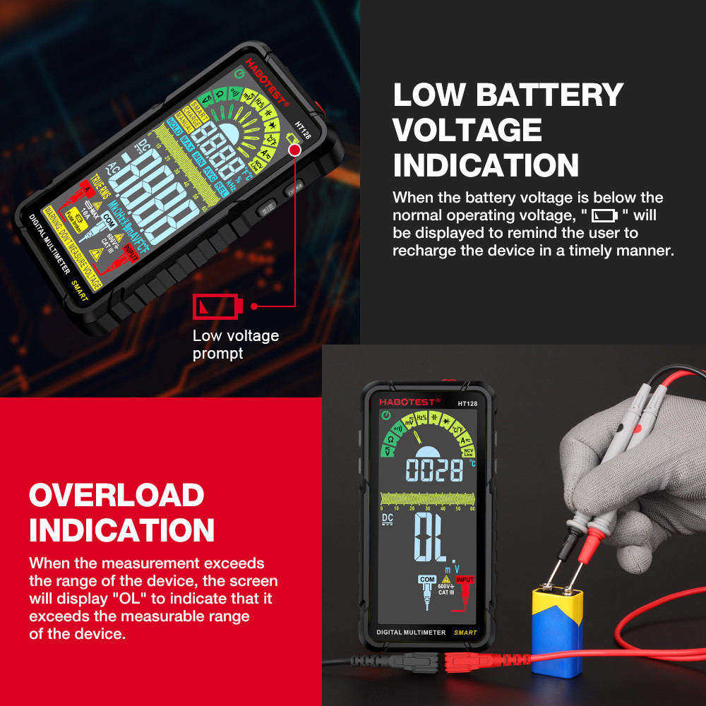 HT128 Digital Multimeter 6000 Counts Smart Measurement Auto-Ranging Voltmeter Tester AC/DC Capactiance Measures