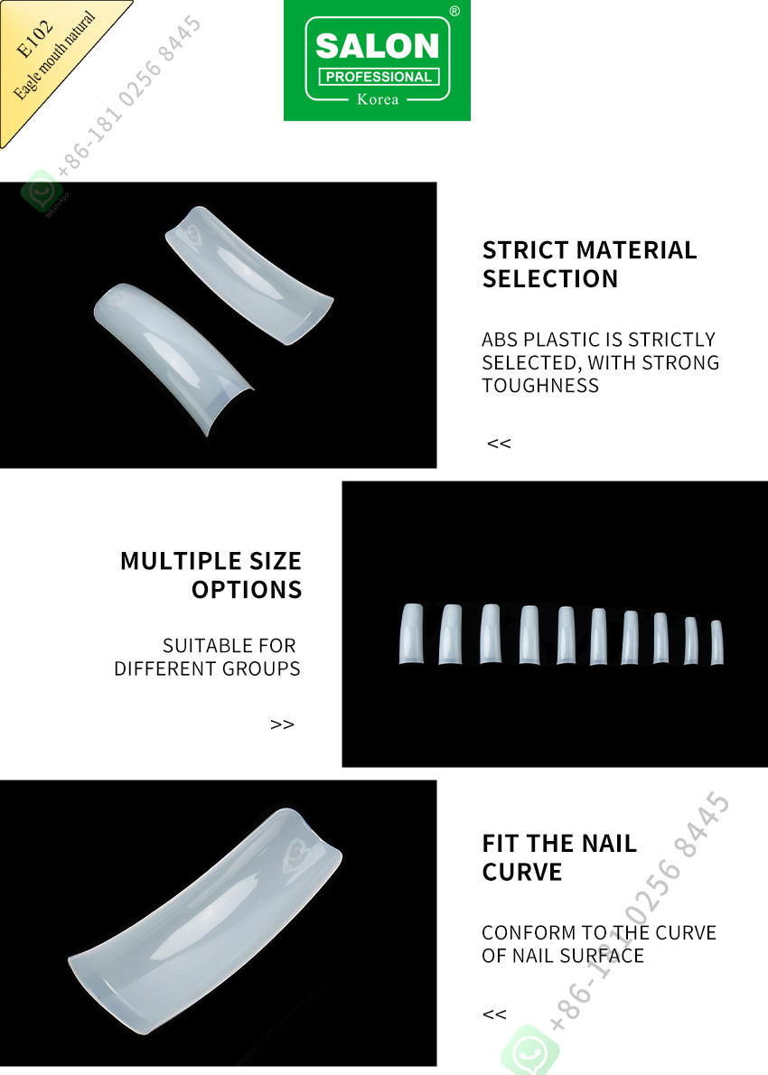 Fake Nail Full Cover Natural ABS Eagle Mouth Clear In 12 Sizes For Nail Salon