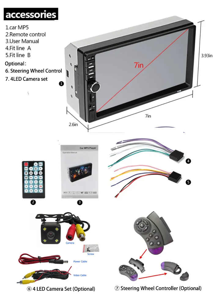 2 Din 7 Inch Touch Screen Multimedia Mirror Link/FM/TF MP5 With Auto Radio Electronics Car DVD player Rear Camera Car St