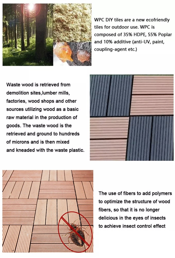 DIY Click Lock Outdoor Flooring Wood-Plastic Composite Decking Tiles for Garden Floor